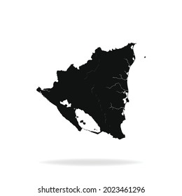 Black Modern Map of Nicaragua with shadow isolated on White background, Vector Illustration EPS 10