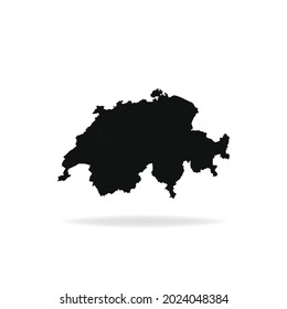 Black Modern Map of Switzerland with shadow isolated on White background, Vector Illustration EPS 10