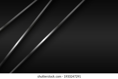 Black modern material background with diagonal silver lines. Design for your business. Vector abstract widescreen background