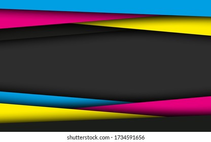 Fondo de material moderno negro con capas superpuestas en colores de cmyk. Plantilla para su negocio. Fondo de pantalla panorámica abstracto vectorial