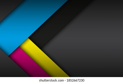 Black modern material background with overlapped sheets of paper in cmyk colors. Template for your business. Vector abstract widescreen background