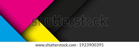 Black modern material background with overlapped sheets of paper in cmyk colors. Template for your business. Vector abstract widescreen background