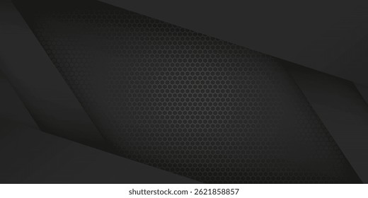 Black modern material design with hexagonal pattern, dark overlayed sheets of paper, corporate template for your business, vector