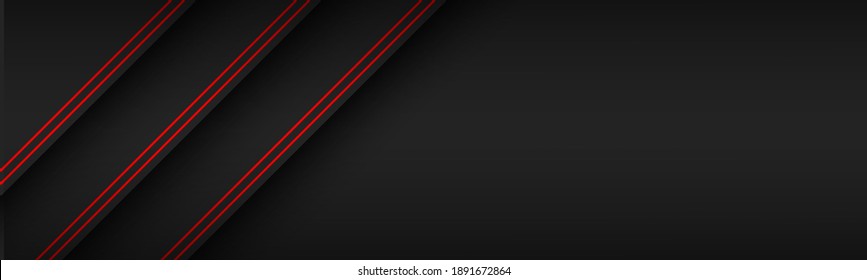 Cabecera de material moderno negro con líneas diagonales en colores rojos. Cartel para tu negocio. Fondo de pantalla panorámica abstracto vectorial