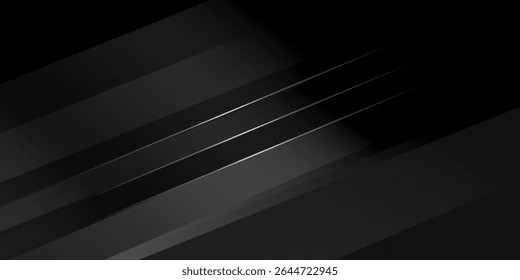 Cabeçalho de material moderno preto com linhas de prata diagonal. Banner para sua empresa. Plano de fundo widescreen abstrato do vetor