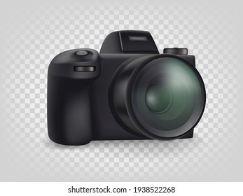 Black Modern Mirrorless Digital Camera Isolated On Transparent Background
