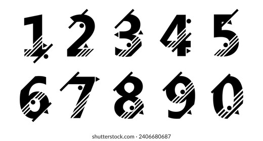 Black modern numbers for design or discounts from 0 to 9. Illustration isolated on white background. Vector EPS10.