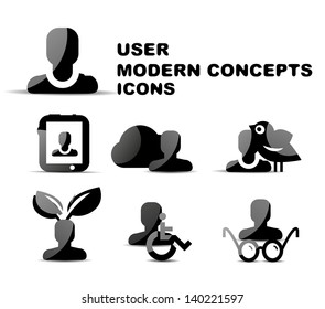 Black modern person concepts vector glossy icon set