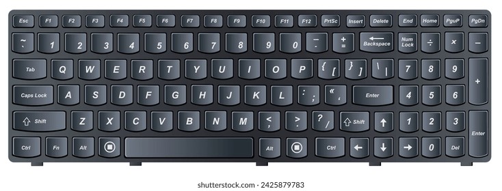 Black modern plastic keyboard for computer. Vector realistic illustration