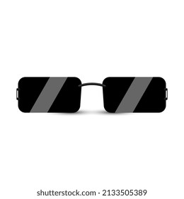 Gafas de sol rectangulares modernas y negras con vidrio oscuro sobre fondo blanco. Ilustración vectorial.