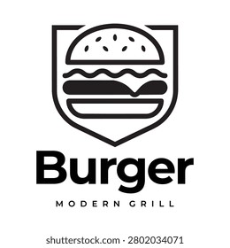 Black modern shield burger logo design
