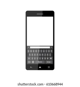 Black modern smartphone with keyboard and large display. Flat vector illustration EPS 10
