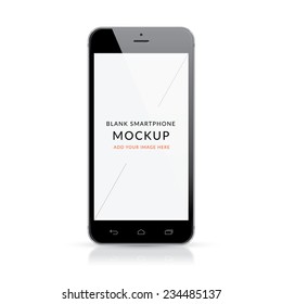 Black Modern Smartphone Mockup Vector Illustration. Add Your Own Image On Top Of The Screen. Isolated On White Background. Use For Multiple Purposes. 