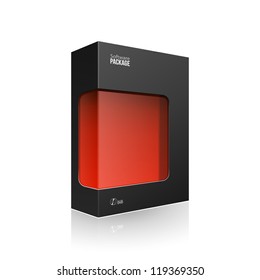 Black Modern Software Product Package Box With Red Window For DVD Or CD Disk EPS10