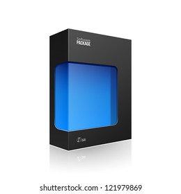 Black Modern Software Product Package Box With Blue Window For DVD Or CD Disk EPS10