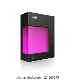 Black Modern Software Product Package Box With Pink Violet Purple Magenta Window For DVD Or CD Disk EPS10
