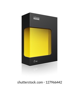 Black Modern Software Product Package Box With Yellow Window For DVD Or CD Disk EPS10