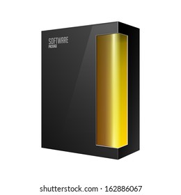 Black Modern Software Product Package Box With Yellow Orange Window For DVD Or CD Disk EPS10 