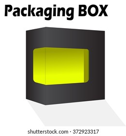 Black Modern Software Product Package Box With Yellow Window On White Background