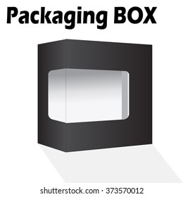 Black Modern Software Product Package Box With White Window On White Background