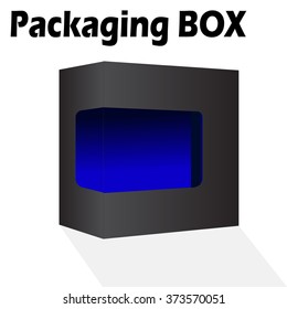 Black Modern Software Product Package Box With Blue Window On White Background