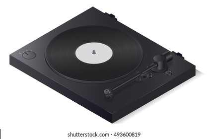 Black modern stylish vinyl player, highly detailed isometric illustration, perspective view, 3d.