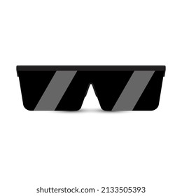 Black modern sunglasses with dark glass on white background. Vector illustration.
