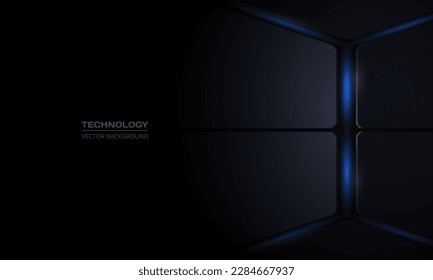 Black modern technology 3D abstract background with vertical lines and blue flashes. Vector illustration