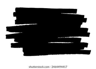 Black modern textured dry brush stroke. Template for text with horizontal wide flat marker lines for emphasis. Vector illustration on isolated background.