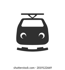 Logo del tren moderno negro aislado en fondo blanco. Icono gracioso del tren. Diseñar elementos para logotipo, etiqueta, signo. Ilustración vectorial. EPS10