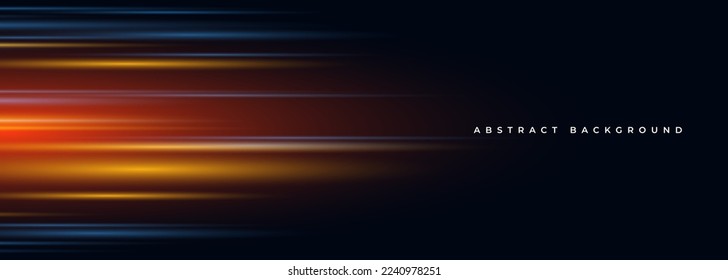 Black modern wide abstract technology background with glowing high-speed and movement light effect. Vector illustration