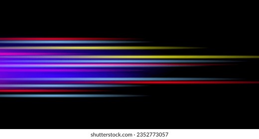 Black modern wide abstract technology background with glowing high-speed and movement light effect. Vector illustration