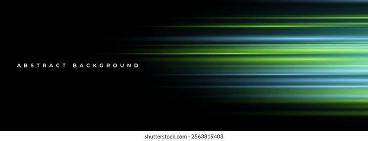 Black modern wide abstract technology background with glowing high-speed and movement light effect. Vector illustration