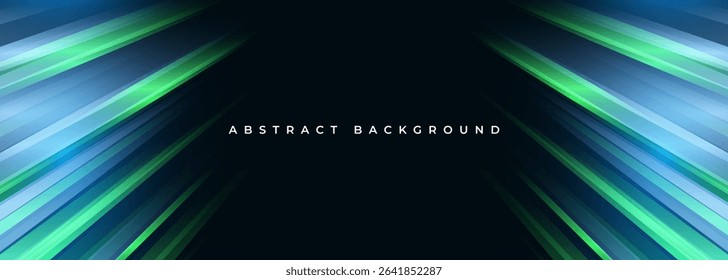 Black modern wide abstract technology background with glowing high-speed and movement light effect. Vector illustration