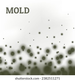  Black mold. Fungus. Border below. Stains on the wall of an apartment, house, poisonous spores. This affects bread and other foods. On a light background. Vector realistic illustration.