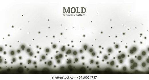 Black mold. Fungus. Seamless pattern. Stains on the wall of an apartment, house, poisonous spores. This affects bread and other foods. On a light background. Vector realistic illustration.