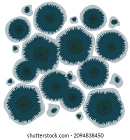 Schwarzes Schimmelwachstum an feuchter Hauswand. Milde Pilzsporen unter dem Mikroskop. Vektorgrafik