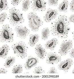 black mold seamless pattern. Outbreak of black fungus. Background with toxic spores, fungi, spots. Mucormycosis disease. Vector illustration, flat