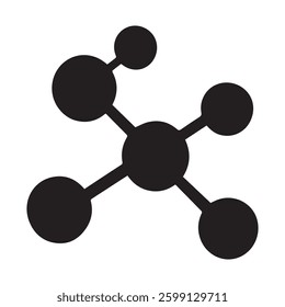 Black Molecule Icon with Connected Spheres on White Background