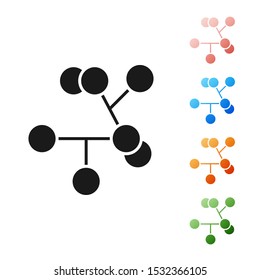 Black Molecule icon isolated on white background. Structure of molecules in chemistry, science teachers innovative educational poster. Set icons colorful. Vector Illustration