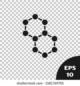 Black Molecule icon isolated on transparent background. Structure of molecules in chemistry, science teachers innovative educational poster.  Vector Illustration