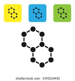 Black Molecule icon isolated on white background. Structure of molecules in chemistry, science teachers innovative educational poster. Set icons colorful square buttons. Vector Illustration