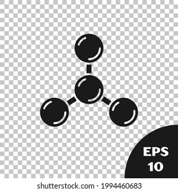 Black Molecule icon isolated on transparent background. Structure of molecules in chemistry, science teachers innovative educational poster.  Vector