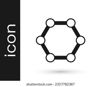 Black Molecule icon isolated on white background. Structure of molecules in chemistry, science teachers innovative educational poster.  Vector