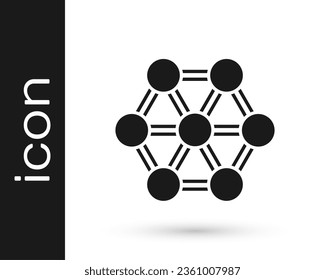 Icono de la molécula negra aislado en fondo blanco. Estructura de moléculas en la química, profesores de ciencias afiche educativo innovador.  Vector