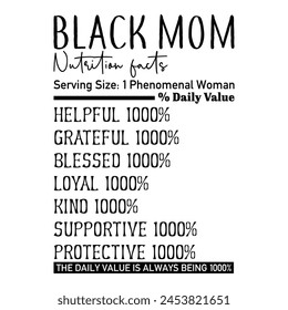 Black Mom nutrition facts graphic design