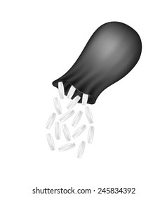 Black money bag and falling down money coins