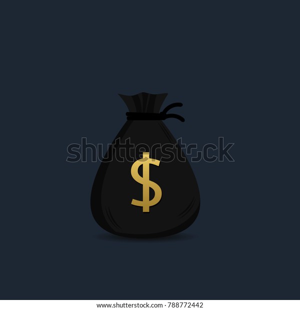 Black Money Bag Golden Dollar Symbol Stock V!   ector Royalty - 