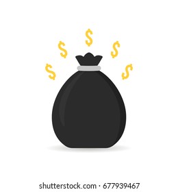 black money bag icon with shadow. flat trend moneybag and logotype graphic cute cartoon design illustration isolated on white. concept of retirement planning or future income storage like accounting