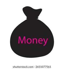 Black money bag with pink text word money wealth finance